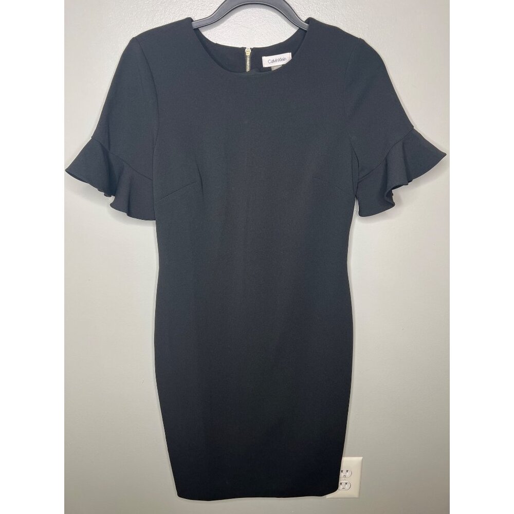 Calvin Klein Womens Black Crepe Ruffle Sleeve Sheath Dress  Size 8 - Picture 9 of 15